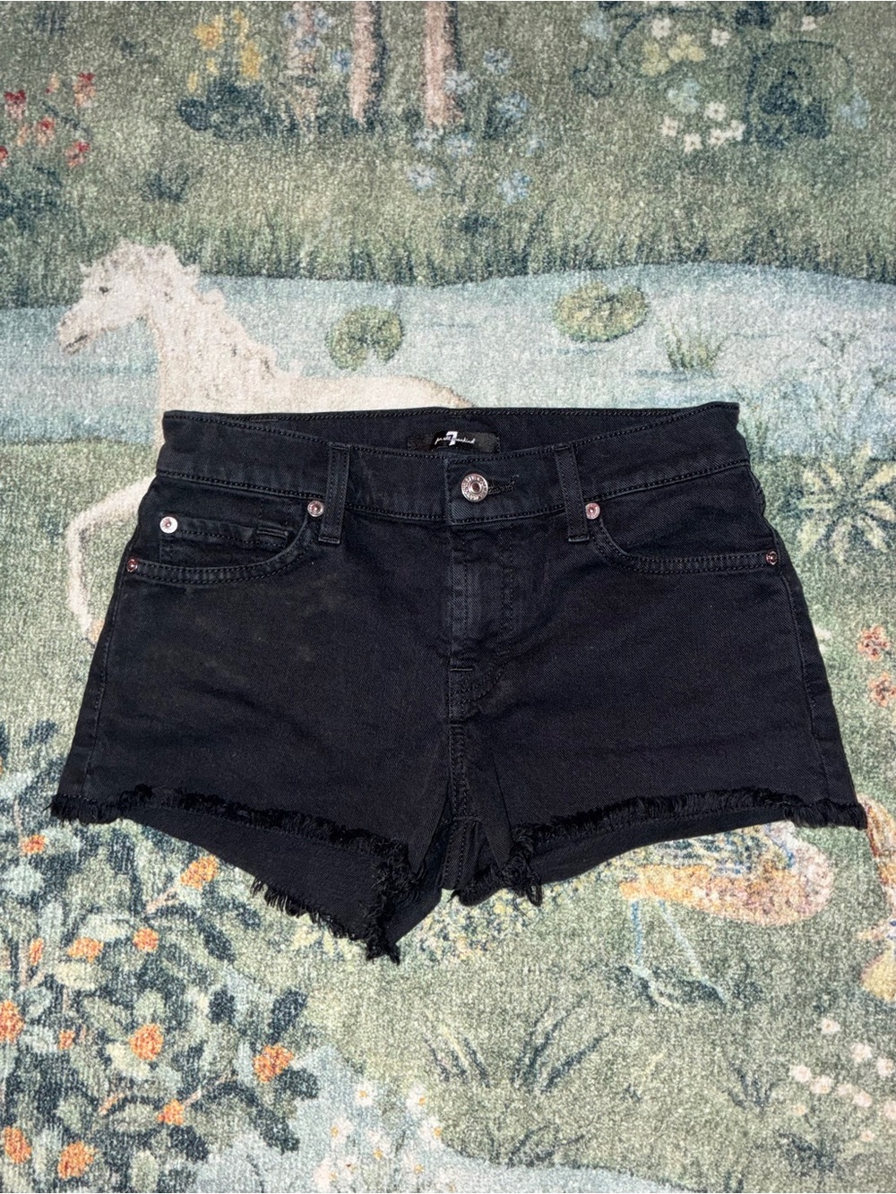 7 For All Mankind Black Denim Cutoff Shorts Womens 24 Frayed Raw Hem